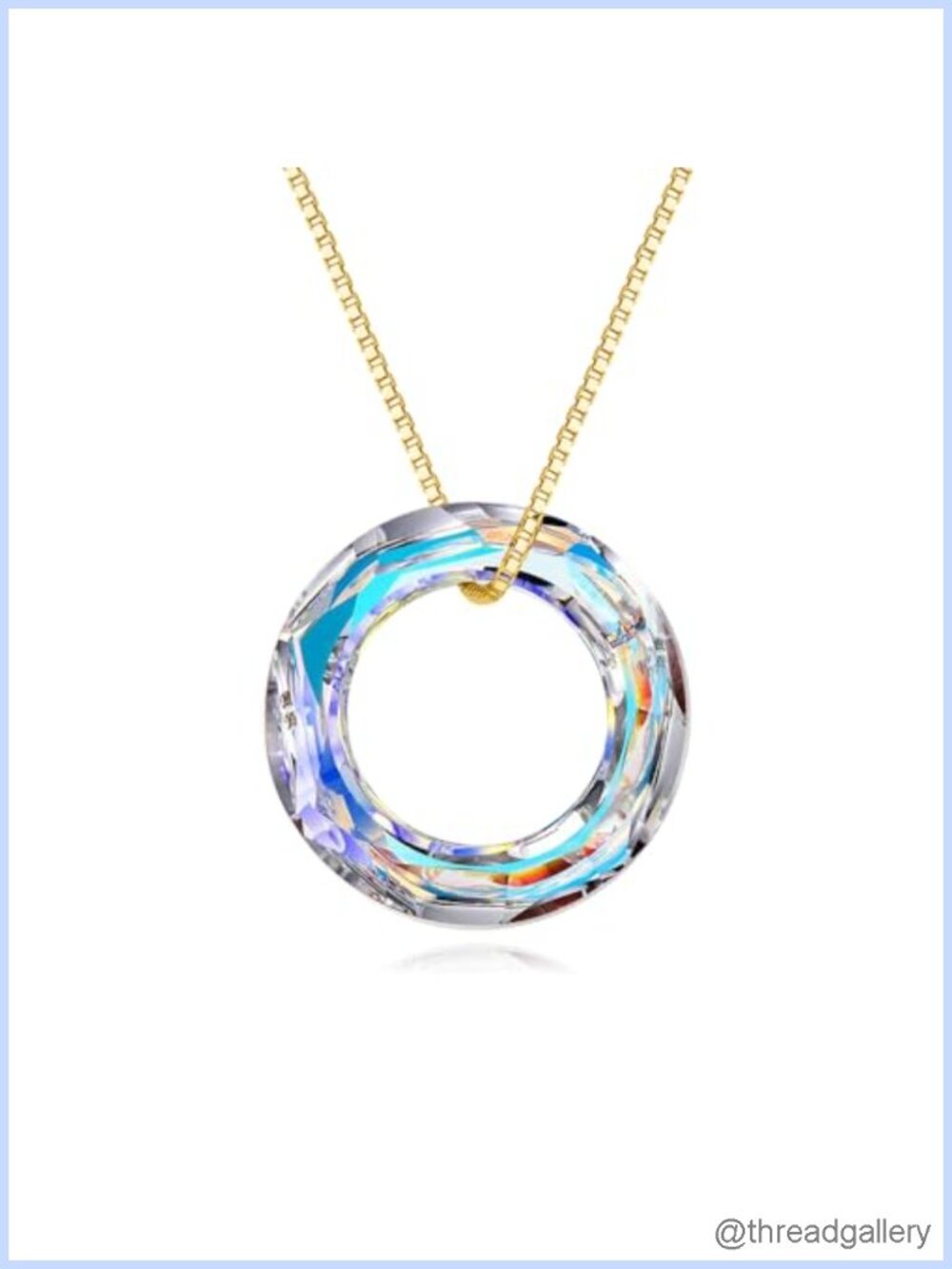 Sterling Silver White Gold Plated Circle Pendant Necklace Crystal